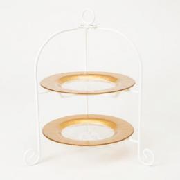 ゴールドガラスプレート 2段ケーキスタンド(プレート2枚付)